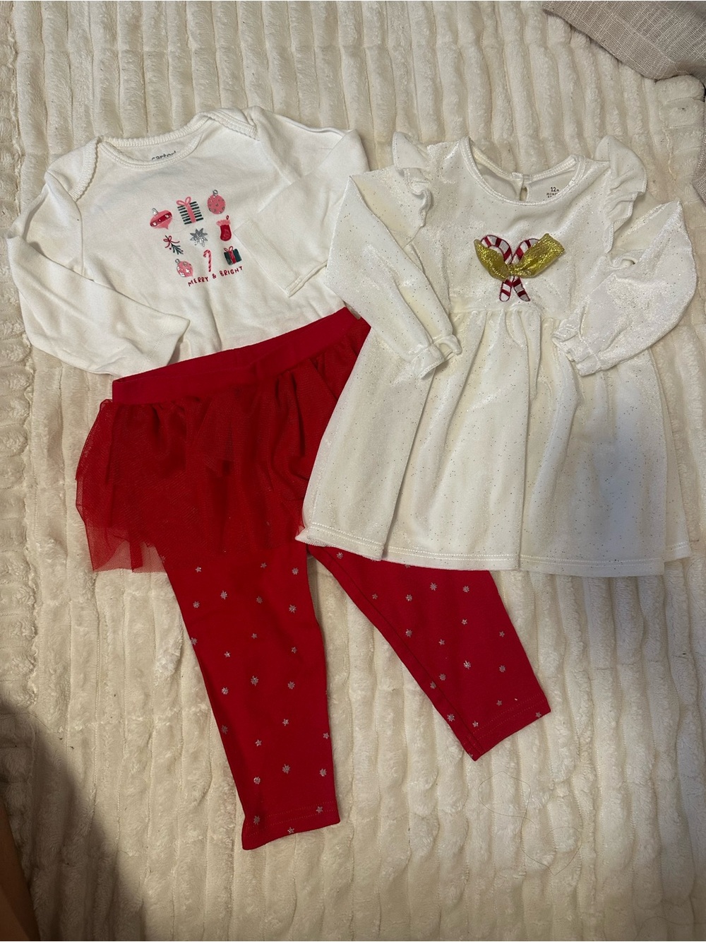 Carters 12M Merry & Bright Set & Baby Starters White Dress 12M